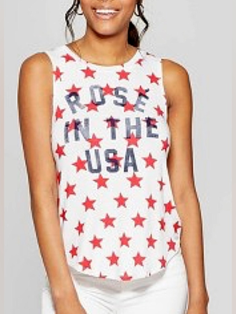 Grayson Threads White Tank Top with Red Star Print